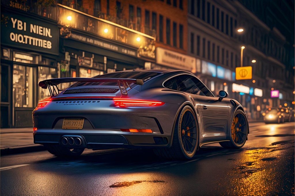 gray porsche 911 on wet street
